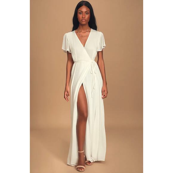 Lulus Dresses & Skirts - Lulus White Heart of Marigold Maxi Wrap Dress Size L